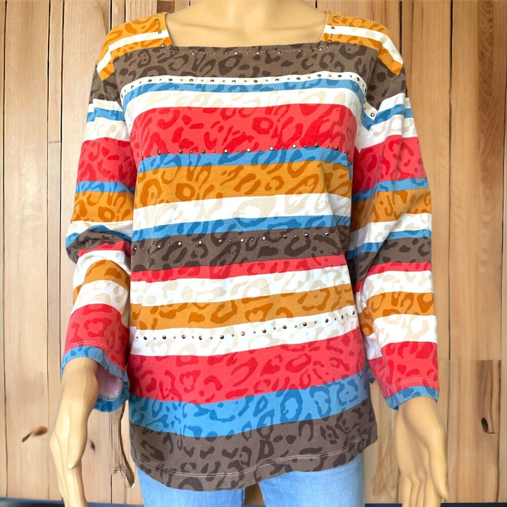 Alfred Dunner Women's Colorful Top Striped Embellished 3/4 Sleeve SZ/ 3X